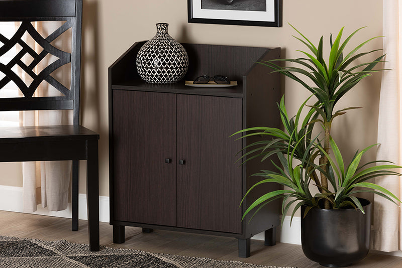 Baxton Studio Rossin Modern and Contemporary Dark Brown Finished Wood 2-Door Entryway Shoe Storage Cabinet with Top Shelf