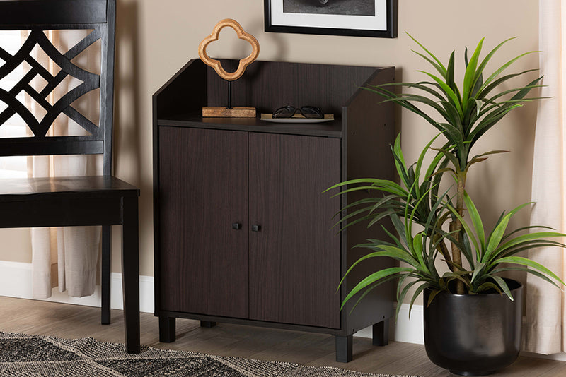 Baxton Studio Rossin Modern and Contemporary Dark Brown Finished Wood 2-Door Entryway Shoe Storage Cabinet with Top Shelf
