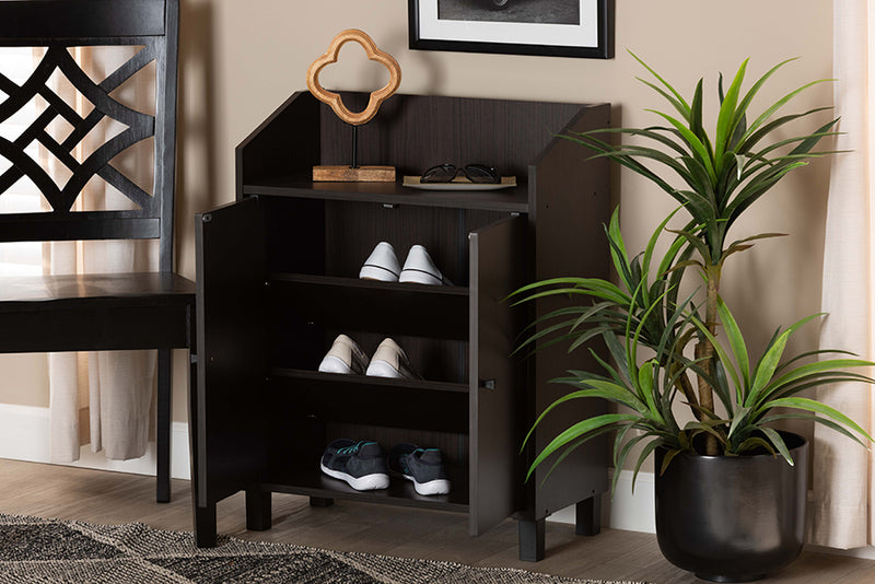 Baxton Studio Rossin Modern and Contemporary Dark Brown Finished Wood 2-Door Entryway Shoe Storage Cabinet with Top Shelf