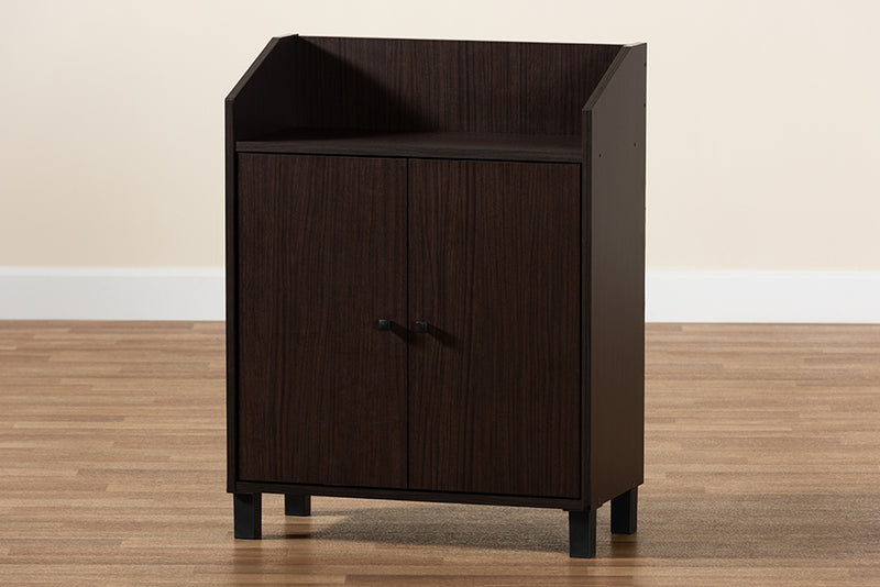Baxton Studio Rossin Modern and Contemporary Dark Brown Finished Wood 2-Door Entryway Shoe Storage Cabinet with Top Shelf