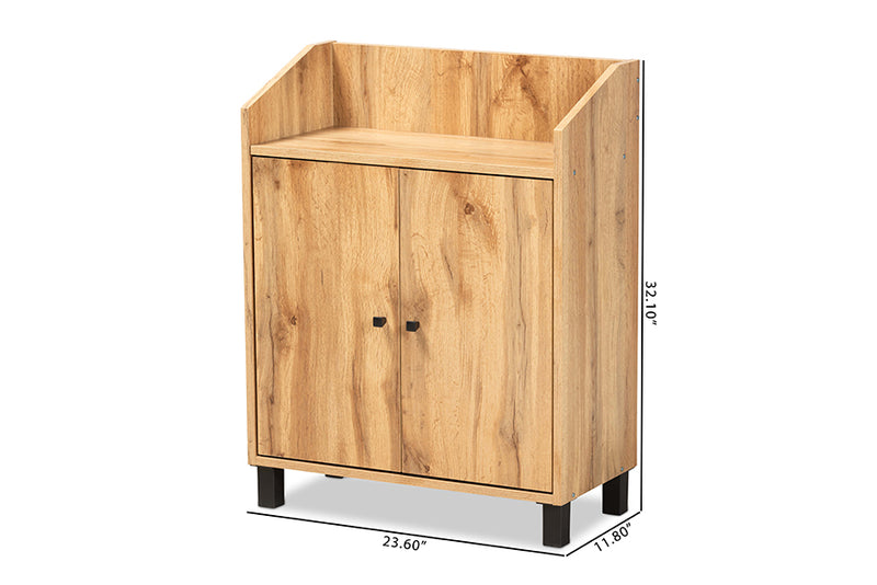 Baxton Studio Rossin Modern and Contemporary Oak Brown Finished Wood 2-Door Entryway Shoe Storage Cabinet with Top Shelf