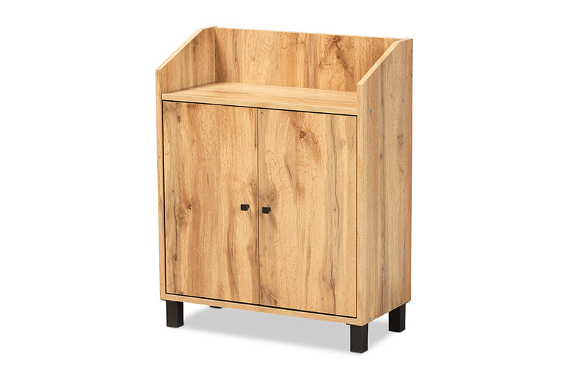 Baxton Studio Rossin Modern and Contemporary Oak Brown Finished Wood 2-Door Entryway Shoe Storage Cabinet with Top Shelf