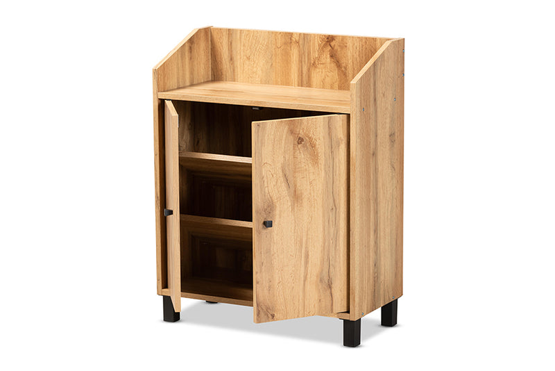 Baxton Studio Rossin Modern and Contemporary Oak Brown Finished Wood 2-Door Entryway Shoe Storage Cabinet with Top Shelf