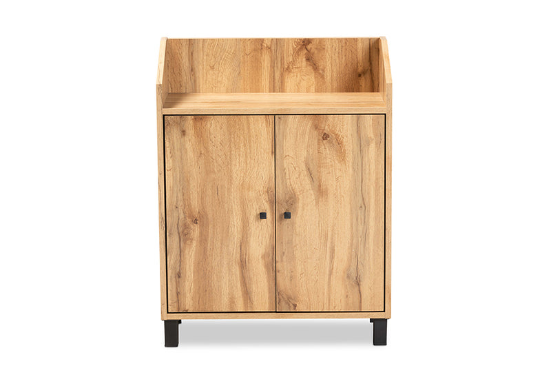 Baxton Studio Rossin Modern and Contemporary Oak Brown Finished Wood 2-Door Entryway Shoe Storage Cabinet with Top Shelf