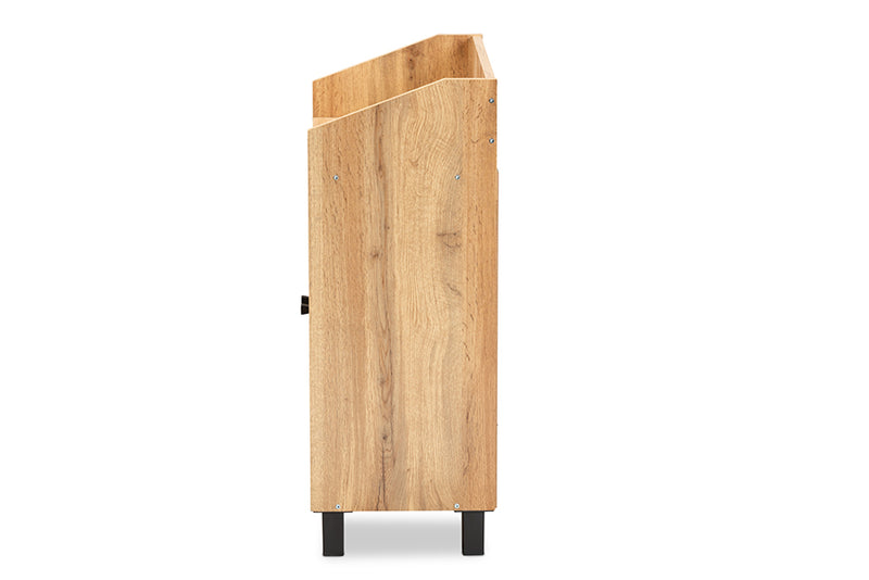 Baxton Studio Rossin Modern and Contemporary Oak Brown Finished Wood 2-Door Entryway Shoe Storage Cabinet with Top Shelf