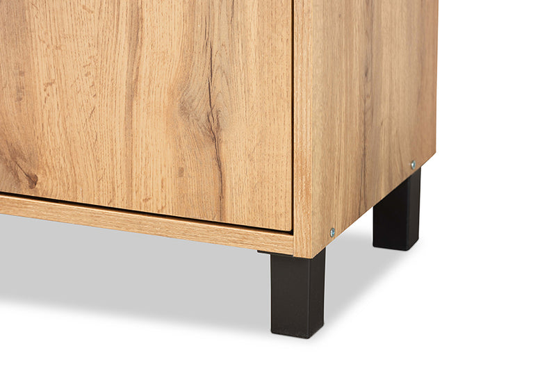 Baxton Studio Rossin Modern and Contemporary Oak Brown Finished Wood 2-Door Entryway Shoe Storage Cabinet with Top Shelf