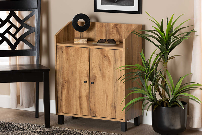 Baxton Studio Rossin Modern and Contemporary Oak Brown Finished Wood 2-Door Entryway Shoe Storage Cabinet with Top Shelf
