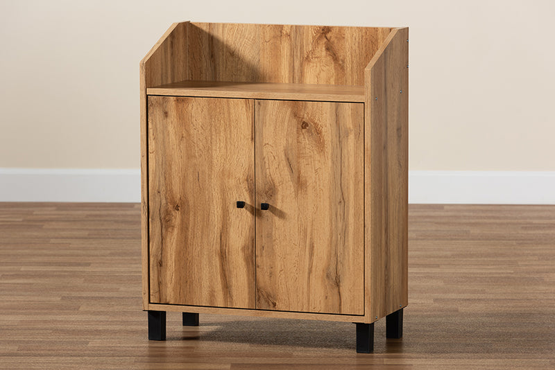 Baxton Studio Rossin Modern and Contemporary Oak Brown Finished Wood 2-Door Entryway Shoe Storage Cabinet with Top Shelf