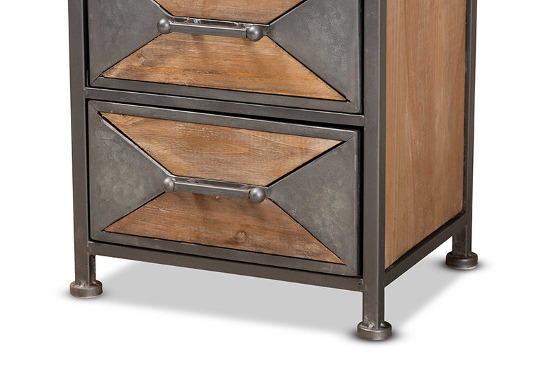 Baxton Studio Laurel Rustic Industrial Antique Grey Finished Metal and Whitewashed Oak Brown Finished Wood 5-Drawer Accent Storage Cabinet