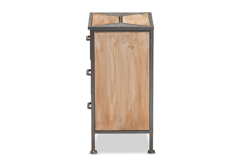 Baxton Studio Laurel Rustic Industrial Antique Grey Finished Metal and Whitewashed Oak Brown Finished Wood 3-Drawer Nightstand