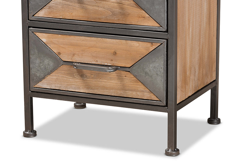 Baxton Studio Laurel Rustic Industrial Antique Grey Finished Metal and Whitewashed Oak Brown Finished Wood 3-Drawer Nightstand