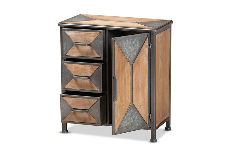 Baxton Studio Laurel Rustic Industrial Antique Grey Finished Metal and Whitewashed Oak Brown Finished Wood 3-Drawer Accent Storage Cabinet