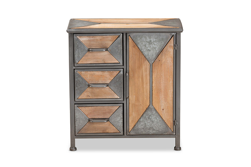 Baxton Studio Laurel Rustic Industrial Antique Grey Finished Metal and Whitewashed Oak Brown Finished Wood 3-Drawer Accent Storage Cabinet