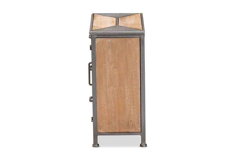 Baxton Studio Laurel Rustic Industrial Antique Grey Finished Metal and Whitewashed Oak Brown Finished Wood 3-Drawer Accent Storage Cabinet