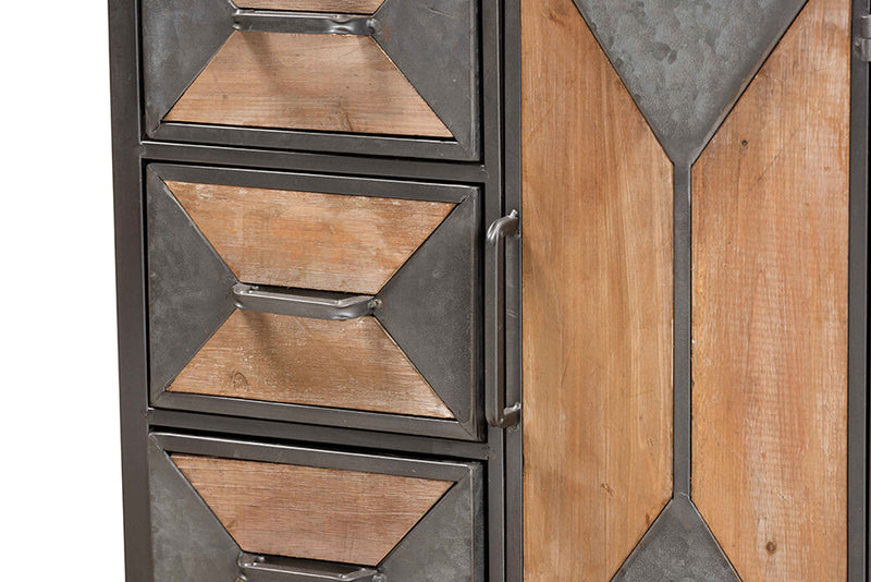 Baxton Studio Laurel Rustic Industrial Antique Grey Finished Metal and Whitewashed Oak Brown Finished Wood 3-Drawer Accent Storage Cabinet