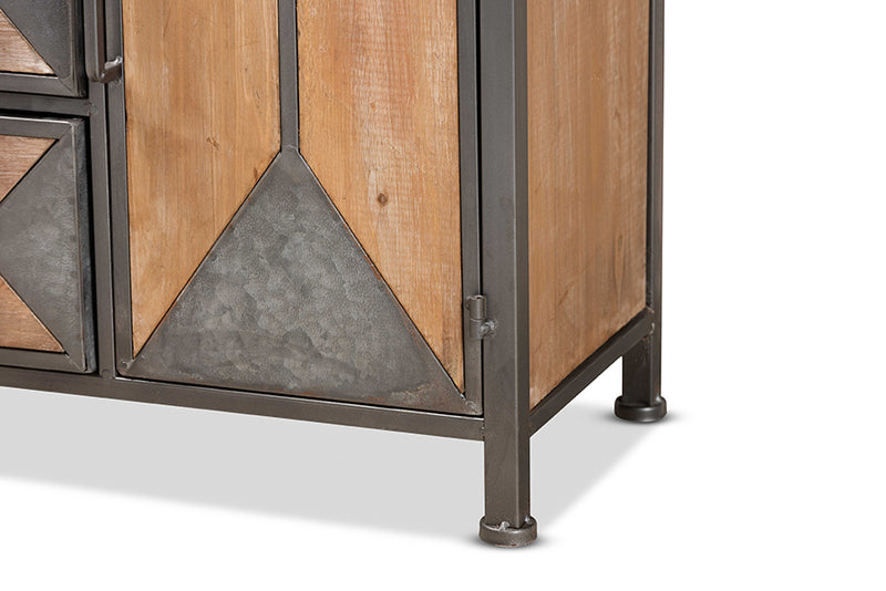 Baxton Studio Laurel Rustic Industrial Antique Grey Finished Metal and Whitewashed Oak Brown Finished Wood 3-Drawer Accent Storage Cabinet
