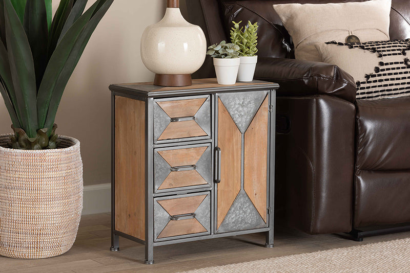 Baxton Studio Laurel Rustic Industrial Antique Grey Finished Metal and Whitewashed Oak Brown Finished Wood 3-Drawer Accent Storage Cabinet