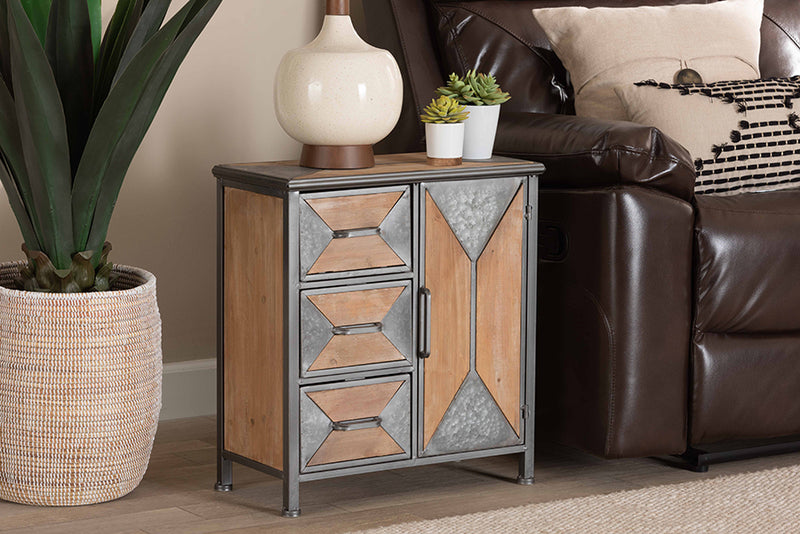 Baxton Studio Laurel Rustic Industrial Antique Grey Finished Metal and Whitewashed Oak Brown Finished Wood 3-Drawer Accent Storage Cabinet