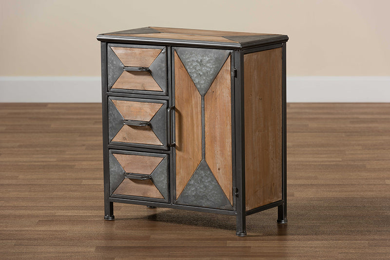 Baxton Studio Laurel Rustic Industrial Antique Grey Finished Metal and Whitewashed Oak Brown Finished Wood 3-Drawer Accent Storage Cabinet