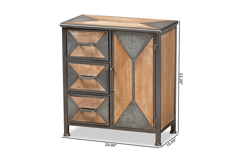Baxton Studio Laurel Rustic Industrial Antique Grey Finished Metal and Whitewashed Oak Brown Finished Wood 3-Drawer Accent Storage Cabinet