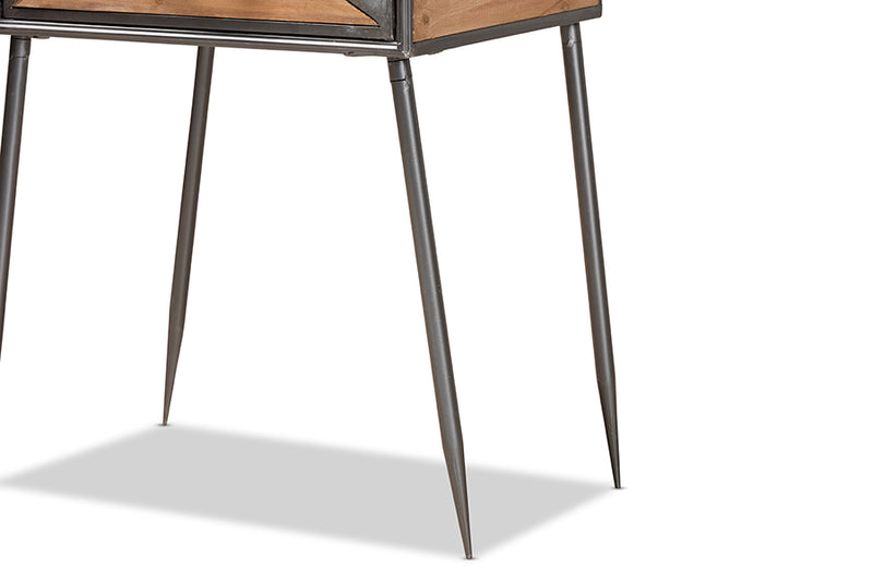 Baxton Studio Laurel Rustic Industrial Antique Grey Finished Metal and Whitewashed Oak Brown Finished Wood 1-Drawer Nightstand