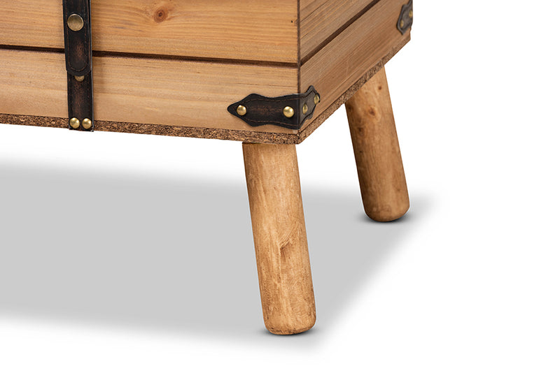 Baxton Studio Amena Rustic Transitional Dark Brown PU Leather Upholstered and Oak Finished Wood Large Storage Ottoman