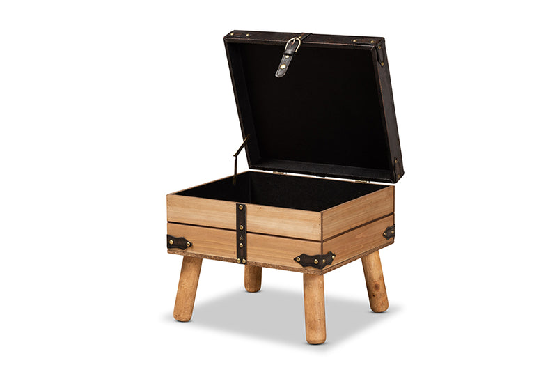 Baxton Studio Amena Rustic Transitional Dark Brown PU Leather Upholstered and Oak Finished Wood Small Storage Ottoman