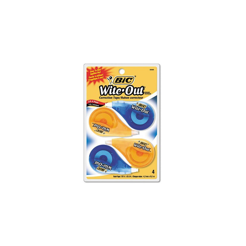 BIC Wite-Out Brand EZ Correct Correction Tape, White, 4-Count
