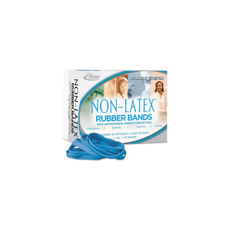 Alliance Rubber 42649#64 Non-Latex Antimicrobial Rubber Bands, 1/4 lb box contains approx. 95 bands (3 1/2" x 1/4", Cyan Blue)