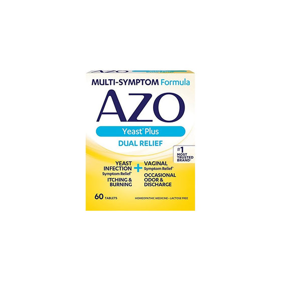 AZO Yeast Plus Dual Relief Homeopathic Medicine | Yeast Infection Symptom Relief: Itching & Burning | Vaginal Symptom Relief: Occasional Odor & Discharge | #1 Most Trusted Brand | 60 Tablets