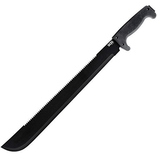SOG SOGfari 18" Machete MC02-N - Hardcased Black Blade w/Saw Back, Rubber Handle, Nylon Sheath