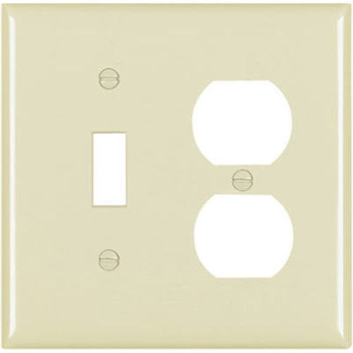 Pass & Seymour SP18IU 2 Gang 1 Toggle Opening and 1 Duplex Outlet Opening Urea Wall Plate, Ivory