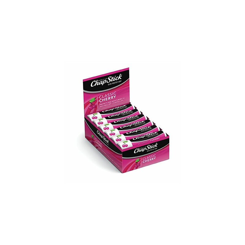 ChapStick Classic (1 Box of 12 Sticks, 12 Total Sticks, Cherry Flavor) Skin Protectant Flavored Lip Balm Tube, 0.15 Ounce Each