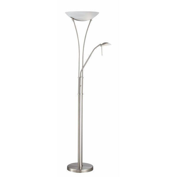 Lite Source LS-81699PS/FRO Avington Torchiere or Reading Lamp, 39.25" x 7.25" x 17", Polished Steel Finish/Frost Glass Shade