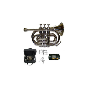 Merano B Flat Silver Pocket Trumpet with CaseMetro TunerBlack Music Stand