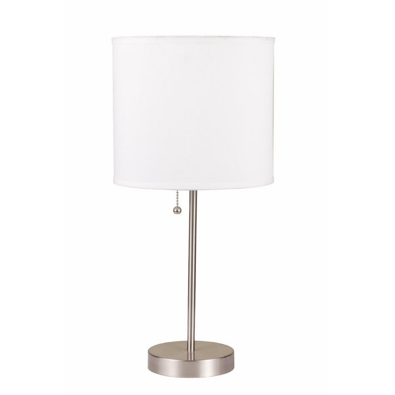 S.H. International Brushed Steel Table Lamp with with White Fabric Shade 19"H