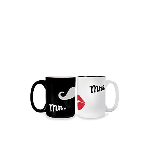 Mr. and Mrs Mustache and Lips Mug Set, 16 Ounces