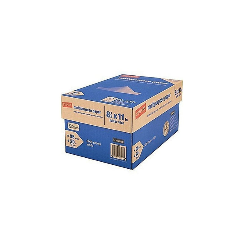 Staples Copy Paper Multipurpose Copier and Fax Machine, Acid Free, 5000 Sheets/Case Carton, 20 lb., Bright White