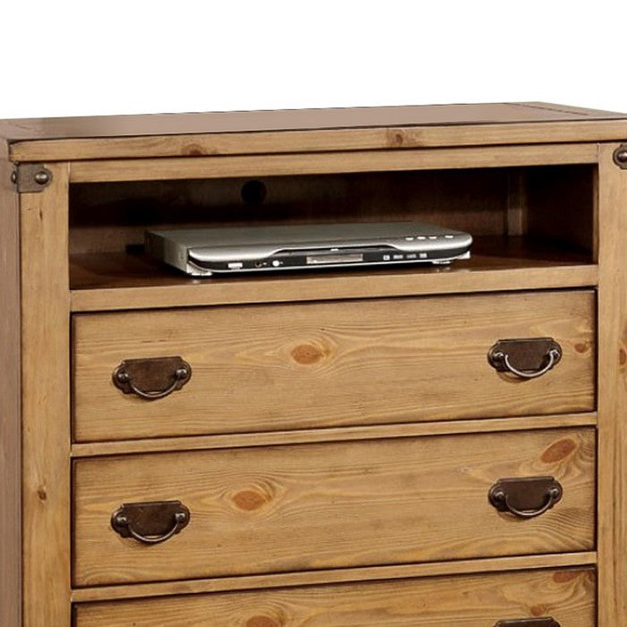 Cottage Style Wooden Media Chest with Three Drawers, Brown
