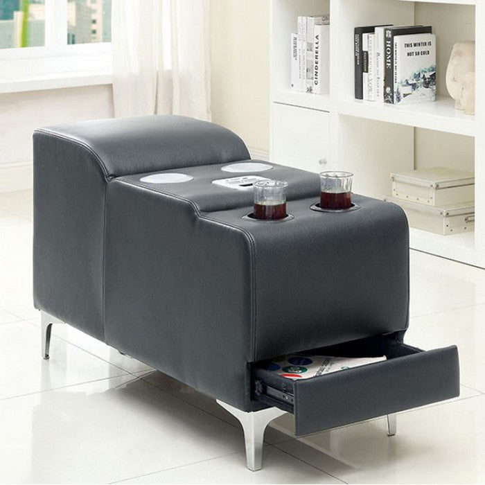 Bourdet II Gray Bonded Leather Bluetooth Speaker Console