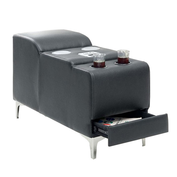 Bourdet II Gray Bonded Leather Bluetooth Speaker Console