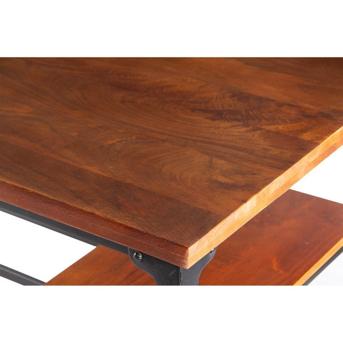 Industrial Style Wooden Desk With Two Bottom Shelves, Brown And Black