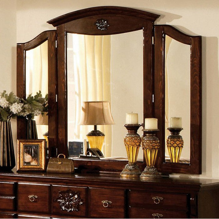 Tuscan II Traditional Style Tri-Fold Mirror , Dark Pine