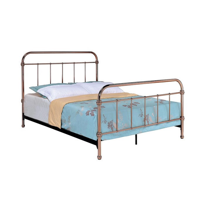 Metal Eastern King Bed with Smooth Curved Panels, Copper