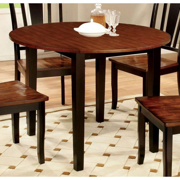 Transitional Style Round Dining Table With Drop Leaf Top, Brown