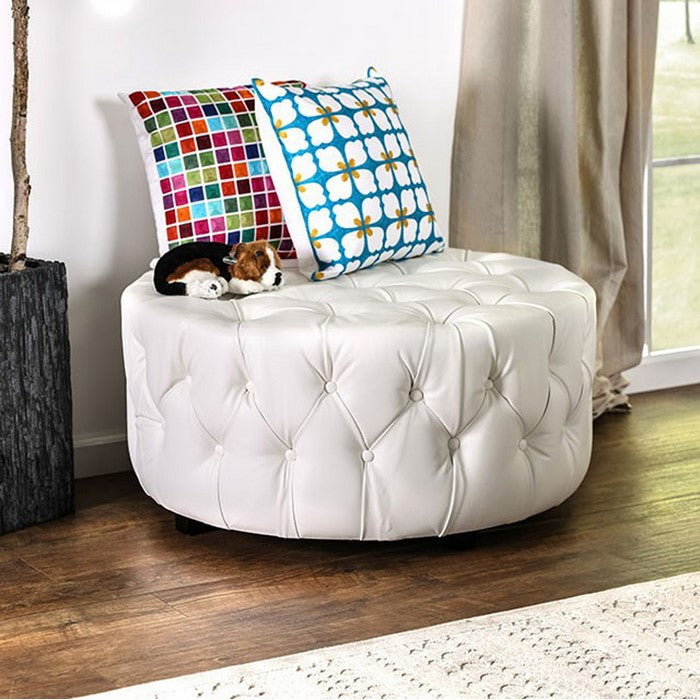Latoya Contemporary Round Ottoman , White