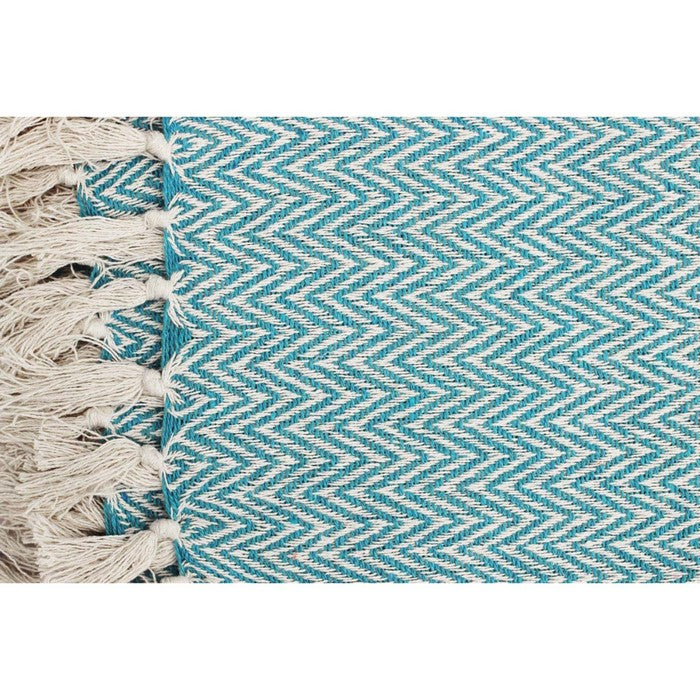 Benzara Soft Knitted Cotton Throw Blanket With Tassels, Blue And White