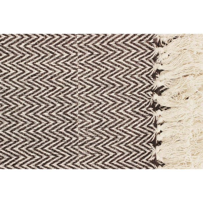 Benzara Soft Knitted Cotton Throw Blanket With Tassels, Brown And White