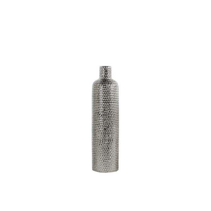 Medium Round Bottle Vase with Dimpled Design - Silver - Benzara