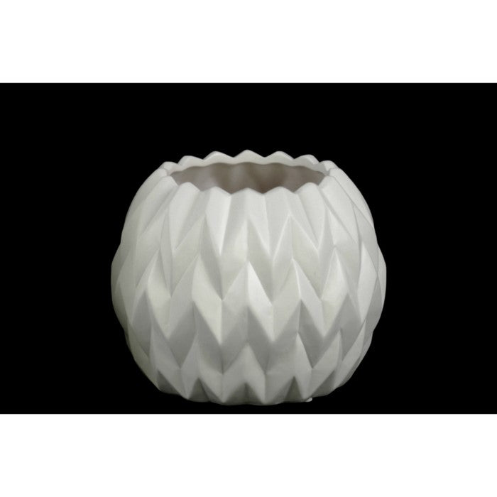 Small Floral Low Vase - White - Benzara